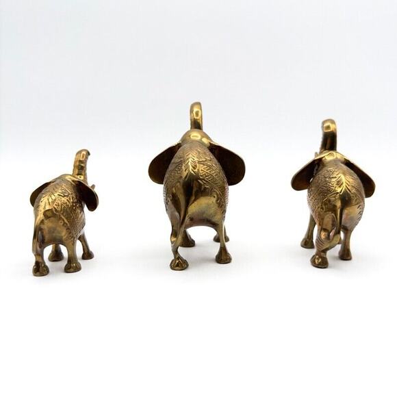 Three Vintage Brass Elephants Lucky Trunks Up Made in India - Picture 8 of 13